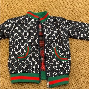 Gucci Style Monogram Jacket with Red and Green Trim